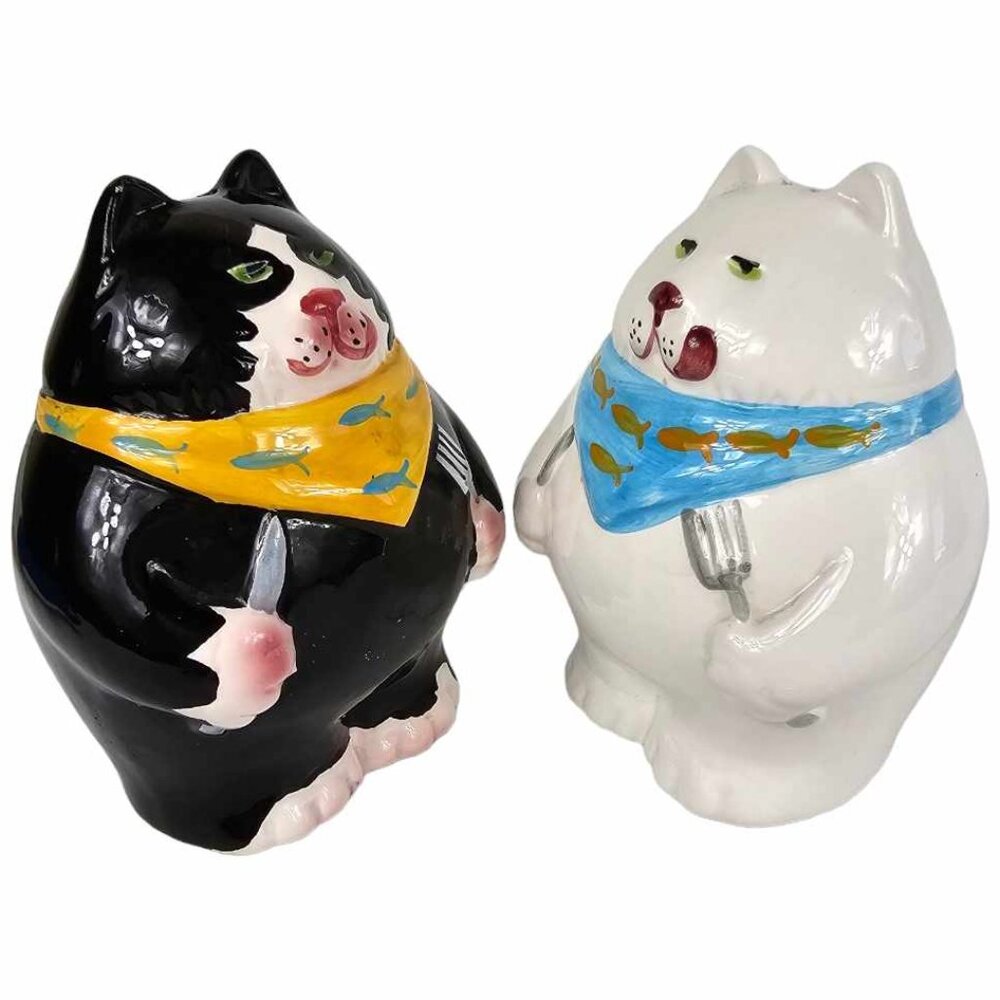 Vintage Fat Cat Salt and Pepper Shakers Set 1992 Home Etc by Clay Art - Picture 3 of 9